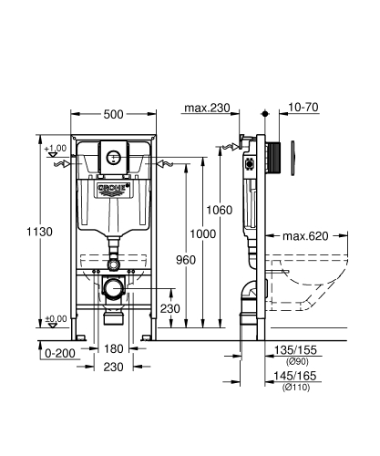 Grohe Rapid SL 4 az 1-ben WC szett, 1,13 méteres telepítési magasság 38813001