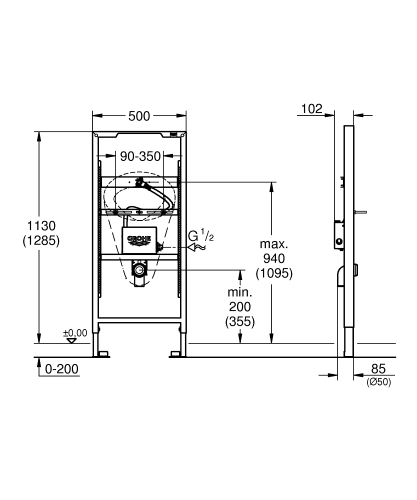 Grohe Rapid SL vizelde szerelőkeret, hőmérséklet érzékelővel 39376000