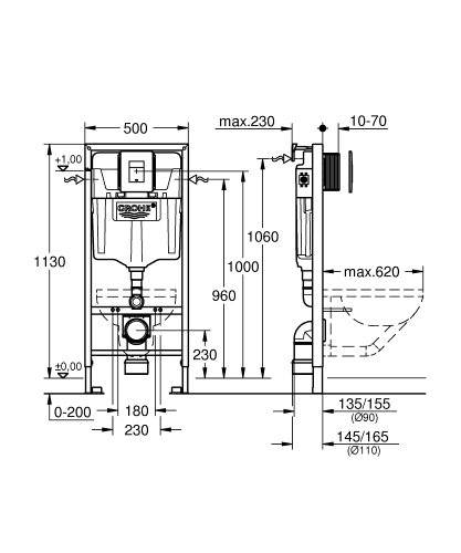 Grohe Rapid SL 6 az 1-ben WC szett, 1,13 méteres telepítési magasság 39448000