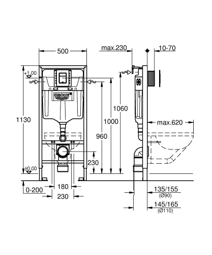 Grohe Rapid SL 3-az-1-ben WC szett, 1,13 méteres beépítési magasság 39501000