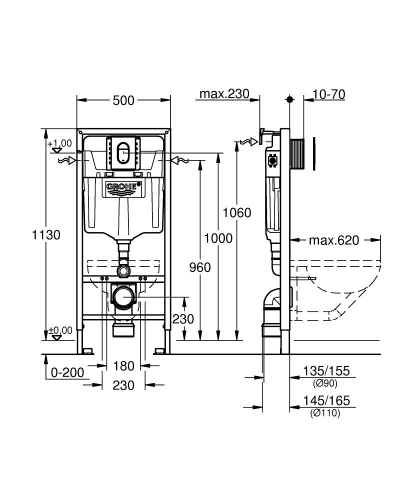 Grohe Rapid SL 3-az-1-ben WC szett, 1,13 méteres beépítési magasság 39504000