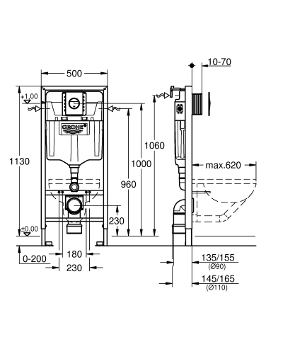 Grohe Rapid SL 3-az-1-ben WC szett, 1,13 méteres beépítési magasság 39581000