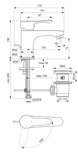 Ideal Standard ALFA BlueStart mosócsaptelep leeresztővel, króm BC648AA