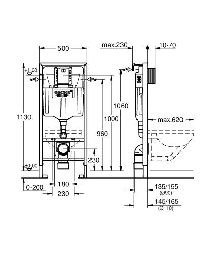 Grohe Rapid SL 2 az 1-ben WC szett, 1,13 méteres telepítési magasság 39750001