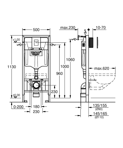 Grohe Rapid SL 4 az 1-ben WC szett, 1,13 méteres telepítési magasság 39859000