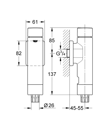 Grohe Rondo A.S. wc-öblítőszelep, króm 37347000