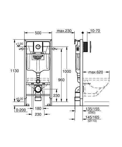 Grohe Solido 3-az-1-ben wc szett, 1,13 méteres beépítési magasság 38832000