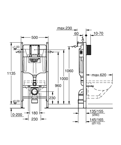 Grohe Solido Compact 2 az 1-ben WC szett, 1,13 méteres telepítési magasság 38939000