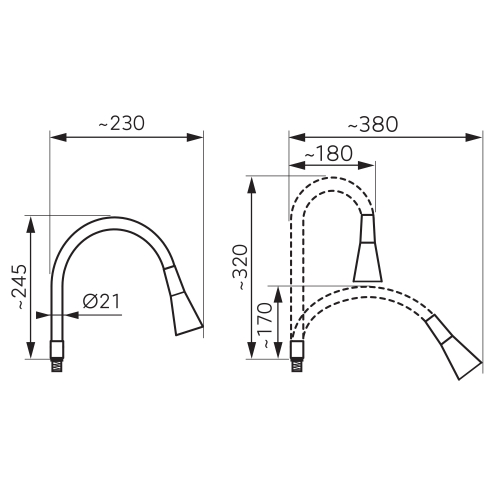 Ferro Elastico II flexibilis kifolyócső konyhai csaptelepekhez, fekete W101B-B