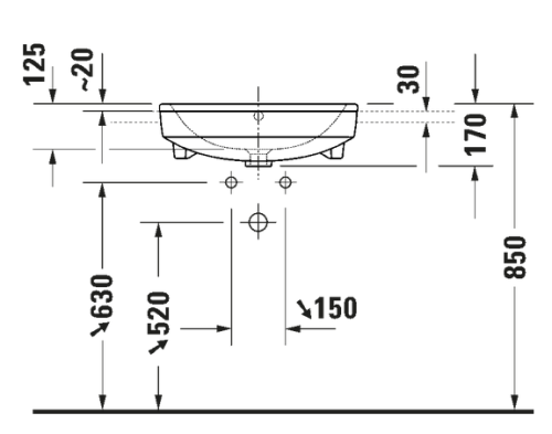 Duravit No.1 félig beépíthető mosdó 55x46 cm, fehér 03765500002