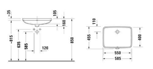 Duravit No.1 alulról beépíthető mosdó 55x40 cm, fehér 03955500282