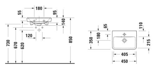 Duravit No.1 kézmosó 45x35 cm, fehér 07434500002