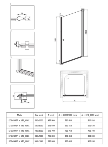 Deante KERRIA PLUS 50 cm lengő zuhanyajtó, króm KTSW045P