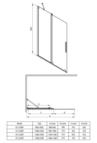 Deante PRIZMA 120 cm Walk-in tolóajtós zuhanyfal, fehér KTJ_A32R