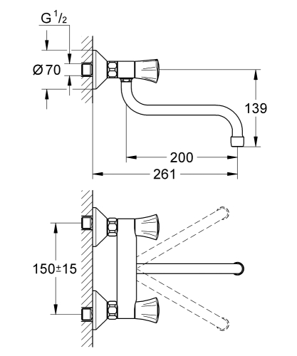 Grohe Costa L fali konyhai csaptelep, króm 31187001