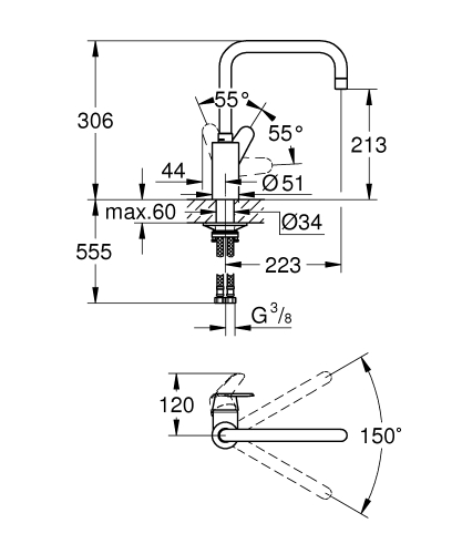 Grohe Eurodisc Cosmopolitan egykaros mosogatócsap, króm 32259003