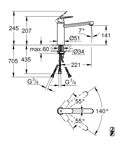 Grohe Eurosmart Cosmopolitan egykaros mosogatócsap nyitott rendszerű vízmelegítőhöz, króm 30194000