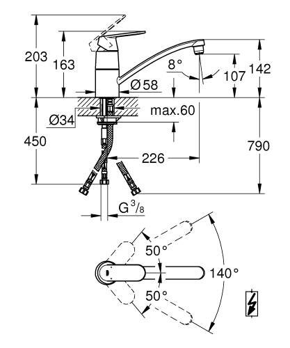 Grohe Eurosmart Cosmopolitan egykaros mosogatócsap nyitott rendszerű vízmelegítőhöz, króm 31179000