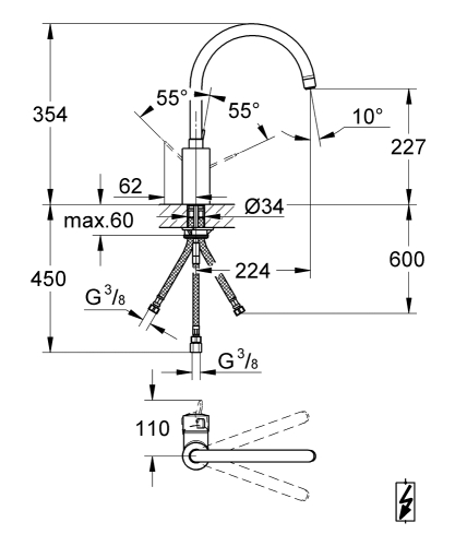 Grohe Eurosmart Cosmopolitan egykaros mosogatócsap nyitott rendszerű vízmelegítőhöz, króm 31180000