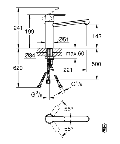 Grohe Get egykaros mosogatócsap nyitott rendszerű vízmelegítőhöz, króm 30197000