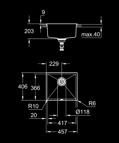 Grohe K700U kompozit mosogatótálca, gránit fekete 31653AP0