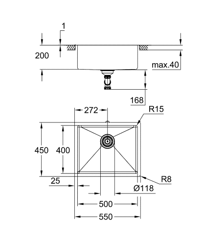 Grohe K700 rozsdamentes acél mosogatótálca 31574SD1