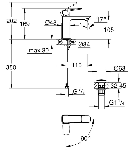 Grohe Cubeo egykaros mosdócsaptelep 1/2″ M-es méret hidegindítású, króm 1017570000