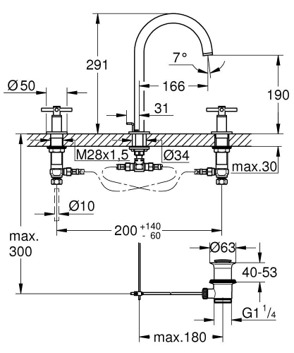 Grohe Atrio 3-lyukas mosdócsaptelep L-es méret, Brushed Hard Graphite 20643AL0