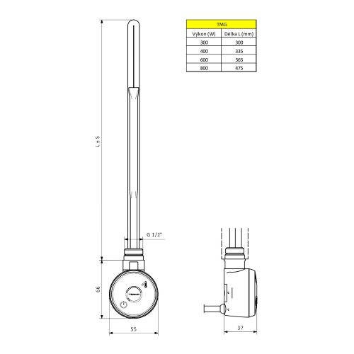 Sapho BRUCKNER WICHER 300W elektromos termosztátos fűtőpatron, króm 600.202.1