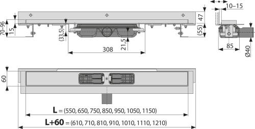 Alcaplast APZ104 Flexible Low zuhanyfolyóka falhoz beállítható szigetelési gallérral, peremmel perforált rácsokhoz APZ104-750