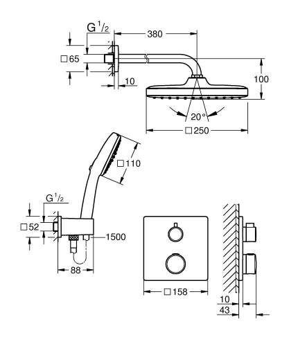 Grohe Grohtherm falsík alatti zuhanyrendszer Tempesta 250 Cube-val, króm 1039950000