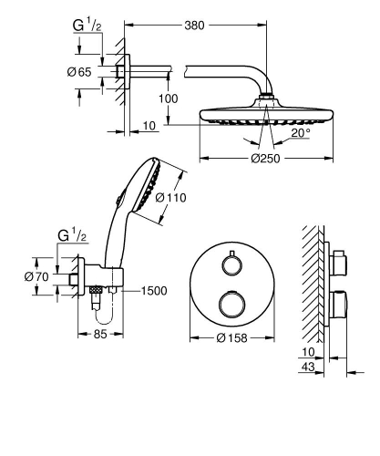 Grohe Grohtherm falsík alatti zuhanyrendszer Tempesta 250 fejzuhannyal, króm 1039960000