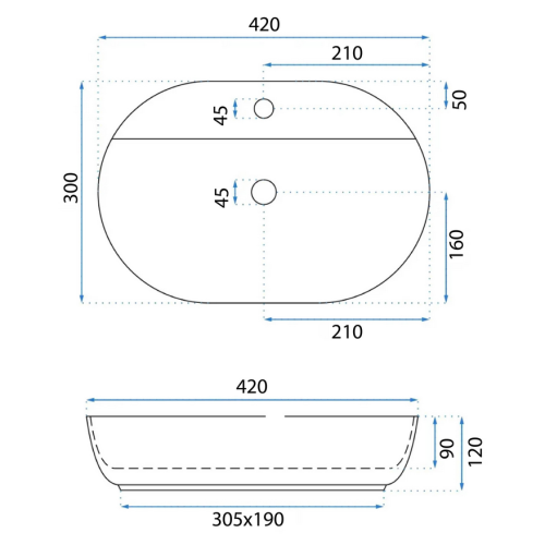 REA Aura 42 pultra ültethető mosdó 42x30 cm REA-U6617