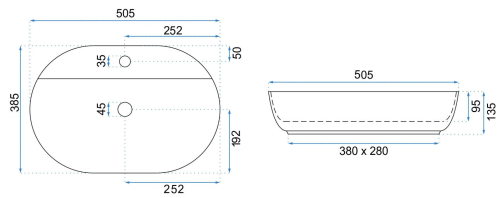 REA Aura 51 pultra ültethető mosdó 50,5x38,5 cm REA-U4620