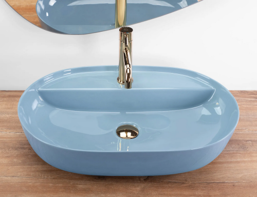 Rea Aura 61 L.Blue Shiny pultra ültethető mosdó 61x41 cm, kék REA-U6618