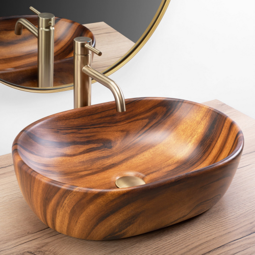 Rea Amelia WOOD MATT 48x34,5 cm pultra ültethető mosdó, fahatású REA-U5060