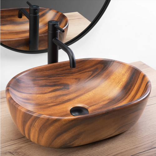 Rea Amelia WOOD MATT 48x34,5 cm pultra ültethető mosdó, fahatású REA-U5060