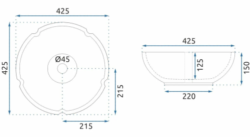 Rea Felicia pultra ültethető mosdó 42,5 cm REA-U7504