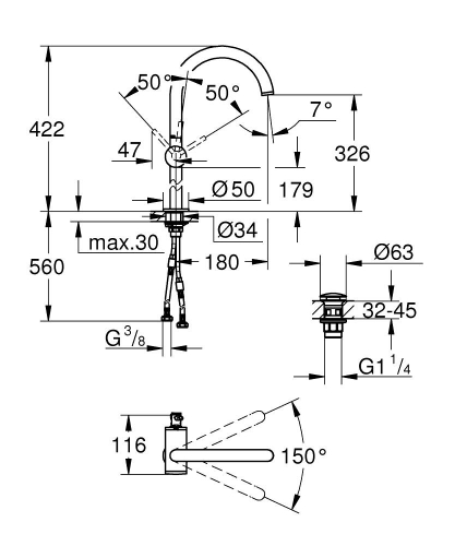 GROHE Atrio egykaros mosdócsaptelep XL-es méret, brushed hard graphite 24365AL0