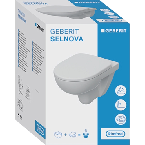 Geberit Selnova fali WC mélyöblítésű készlet, Rimfree, WC-ülőkével 501.751.00.1