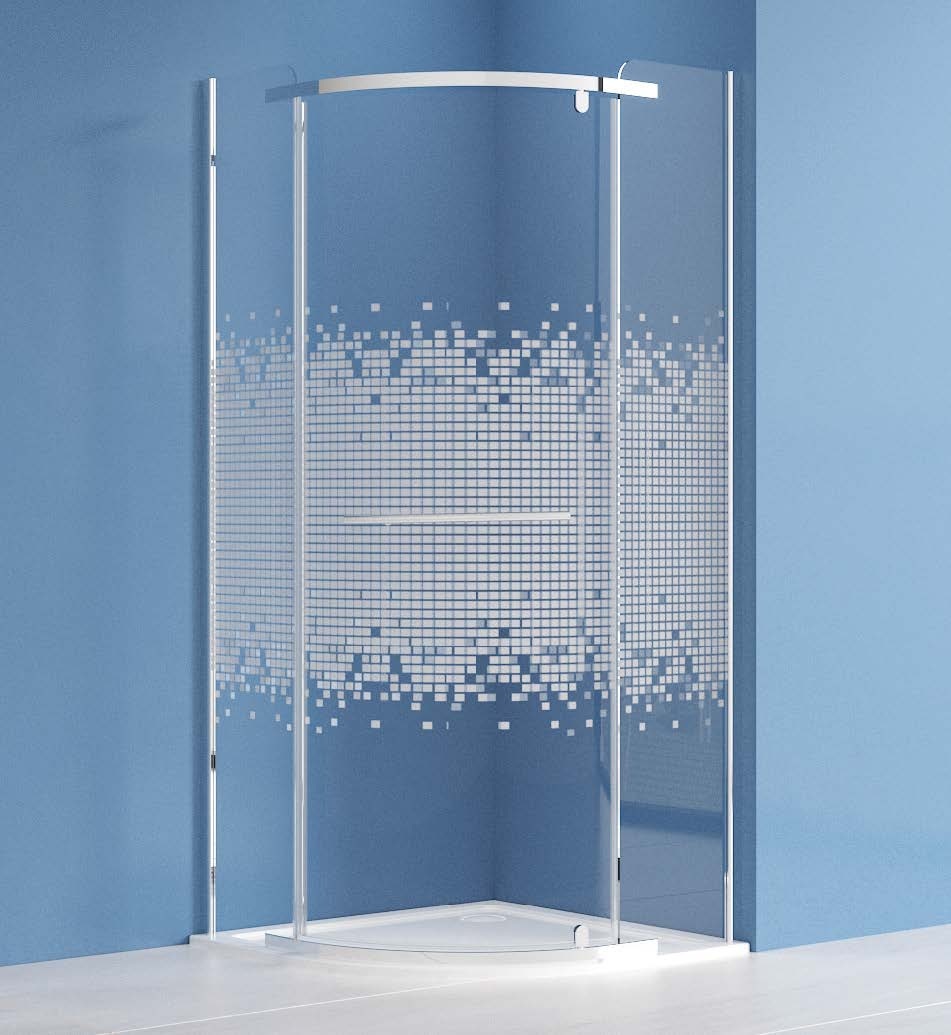 Roltechnik ARDIS 90x90 cm íves zuhanykabin mintás üveggel, króm N0799 (AJÁNDÉK!)