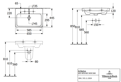 Villeroy & Boch Architectura 65x44,5 cm mosdó 4A876501