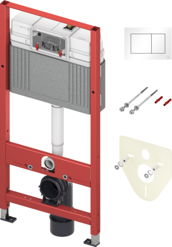 Tece Base falsík alatti wc szerelőelem, Tece Now fényes fehér nyomólappal, hangszigetelővel 9400413