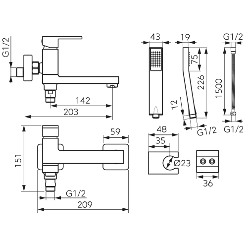 Ferro Zicco kádcsaptelep a kifolyócsőbe épített zuhanyváltóval matt fekete BZI11RBL