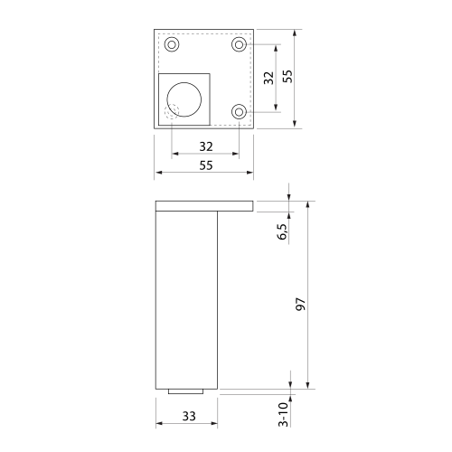 Sapho AQUALINE állítható bútorláb, fekete 0776R-B