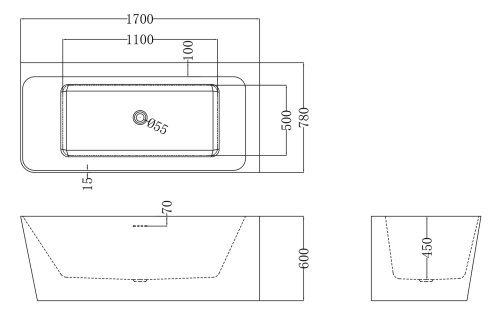 Niwell Ilda-R 170×78 cm szabadonálló kád falhoz jobbos, fényes fehér NW-KSZ-ILD-R170