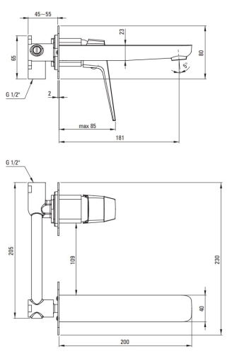 Deante Blur fali mosdó csaptelep, nero BQL_N54L