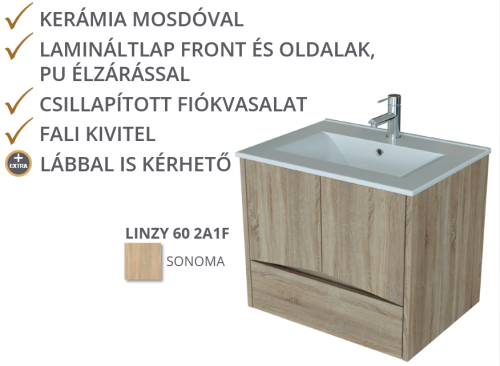 Tboss Linzy 60 alsó+tál fali rögzítéssel, 2 ajtós 1 fiókos