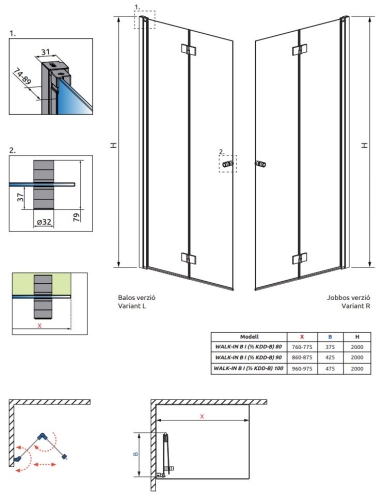 Radaway Nes KDD-B 100 cm balos Walk-in zuhanyfal, króm 10024100-01-01L