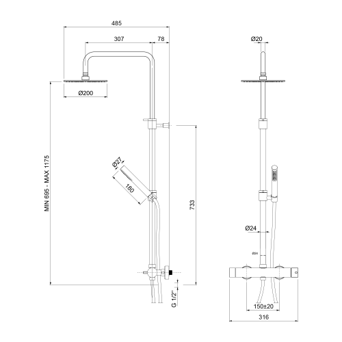 Sapho ULTRASAN zuhanyrendszer, króm UT139V